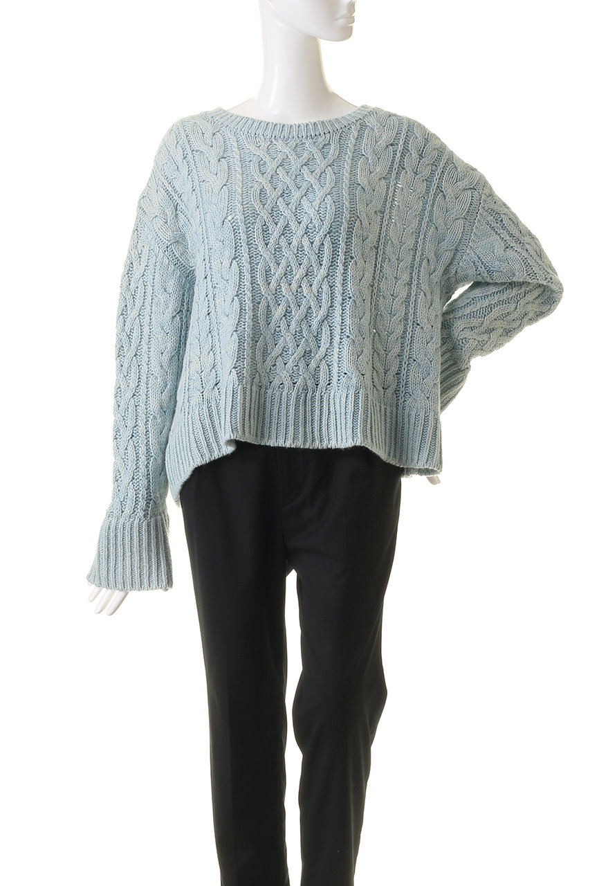 PRISTINE ウール混オーガニックコットン ニットM PRISTINE(プリスティン)｜ウール混ケーブルプルオーバー/ブルー の通販