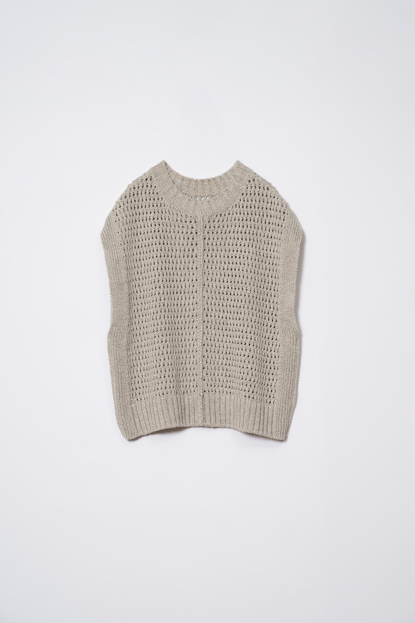 プリスティン/PRISTINEのコットンリネンヤク透かし編みベスト(グレー/416643)