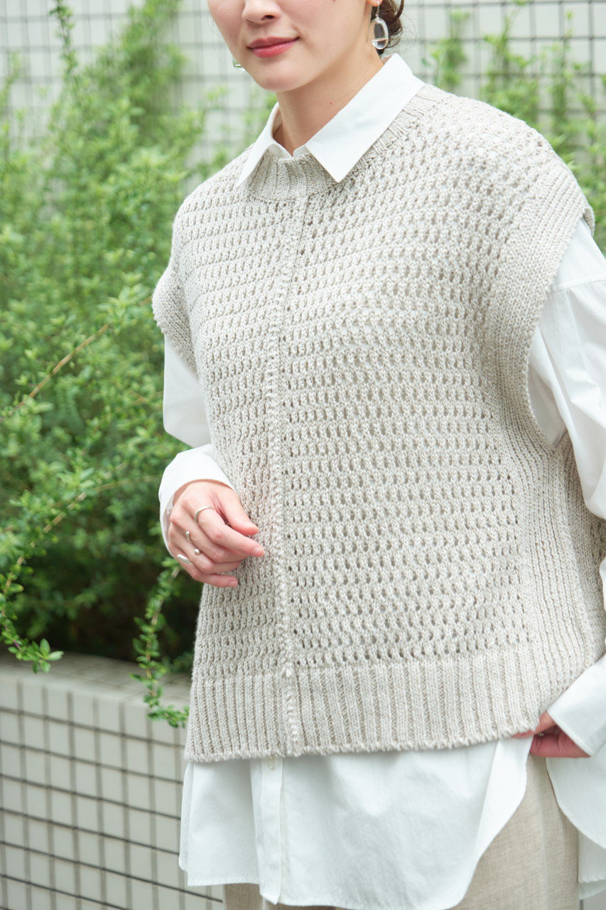 PRISTINE(プリスティン)｜コットンリネンヤク透かし編みベスト/グレー