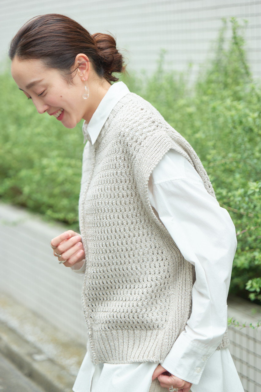PRISTINE(プリスティン)｜コットンリネンヤク透かし編みベスト/グレー