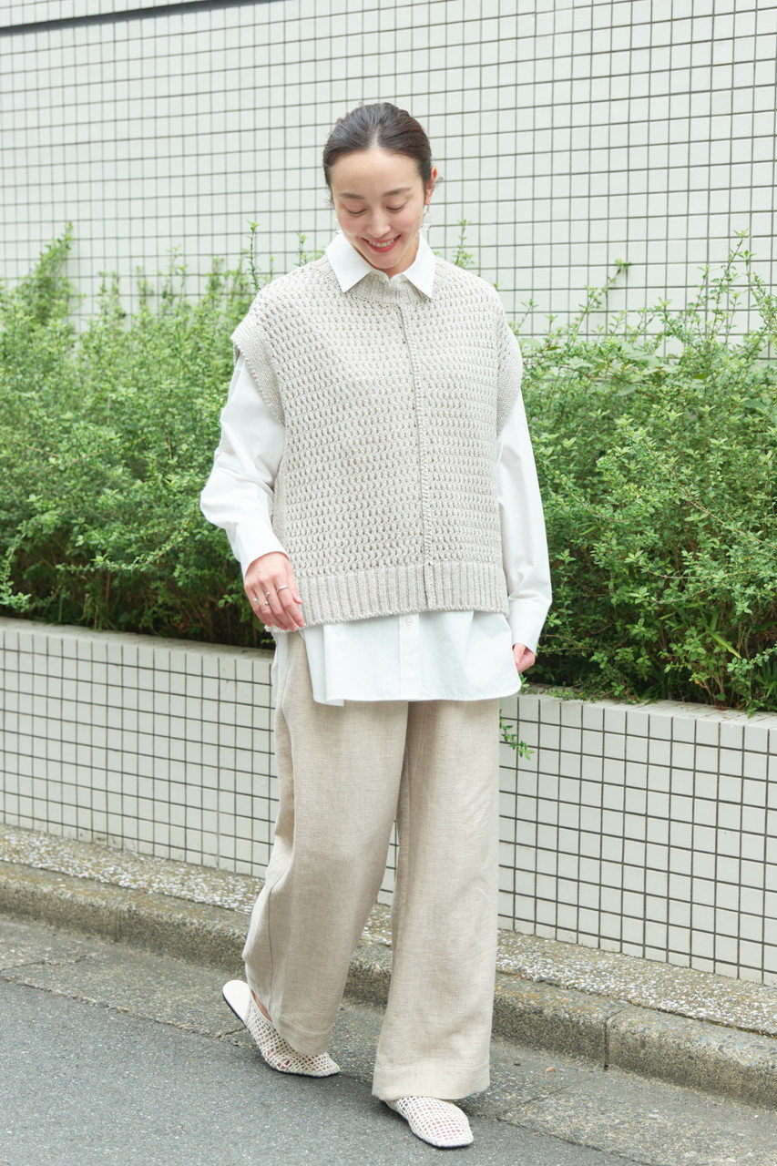 PRISTINE(プリスティン)｜コットンリネンヤク透かし編みベスト/グレー