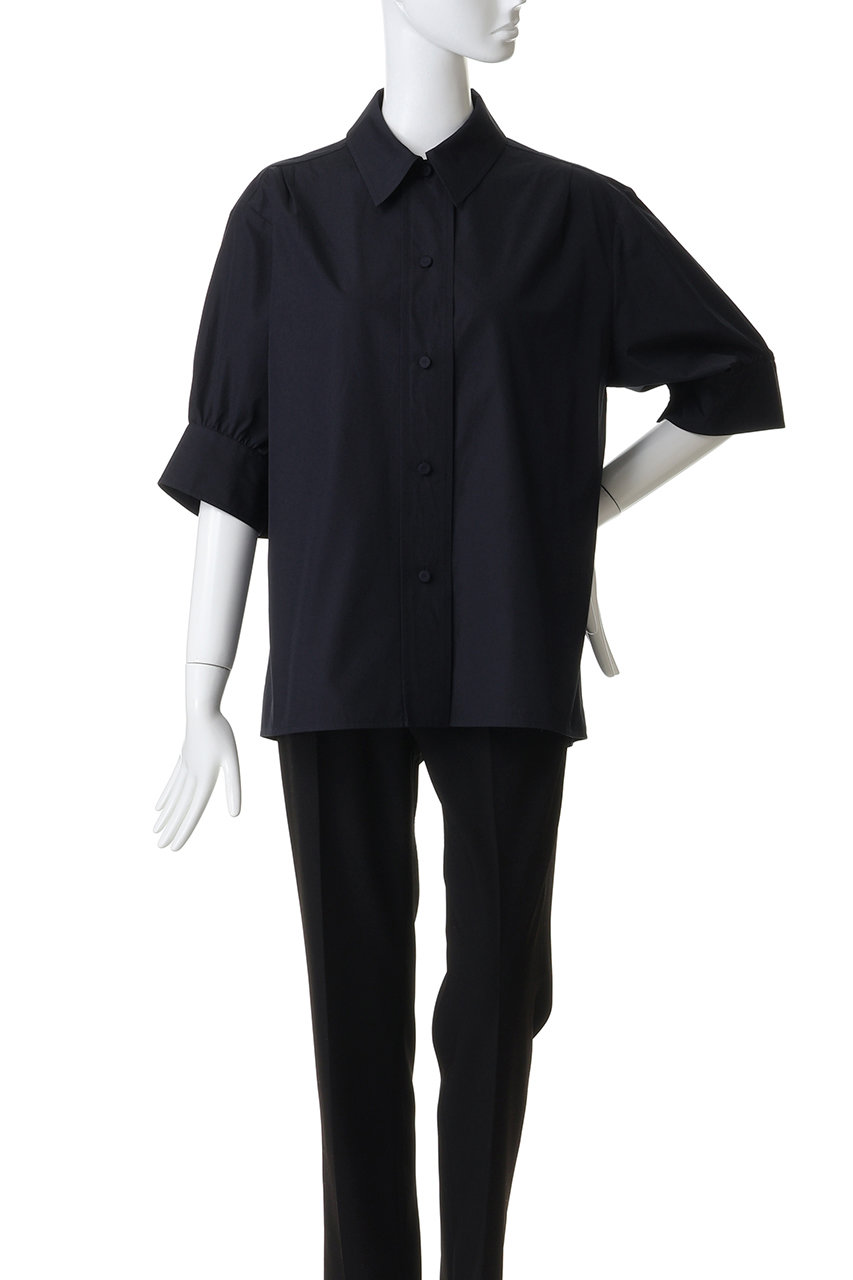 JIL SANDER(ジル サンダー)｜ギャザーハーフスリーブ シャツ/ネイビー
