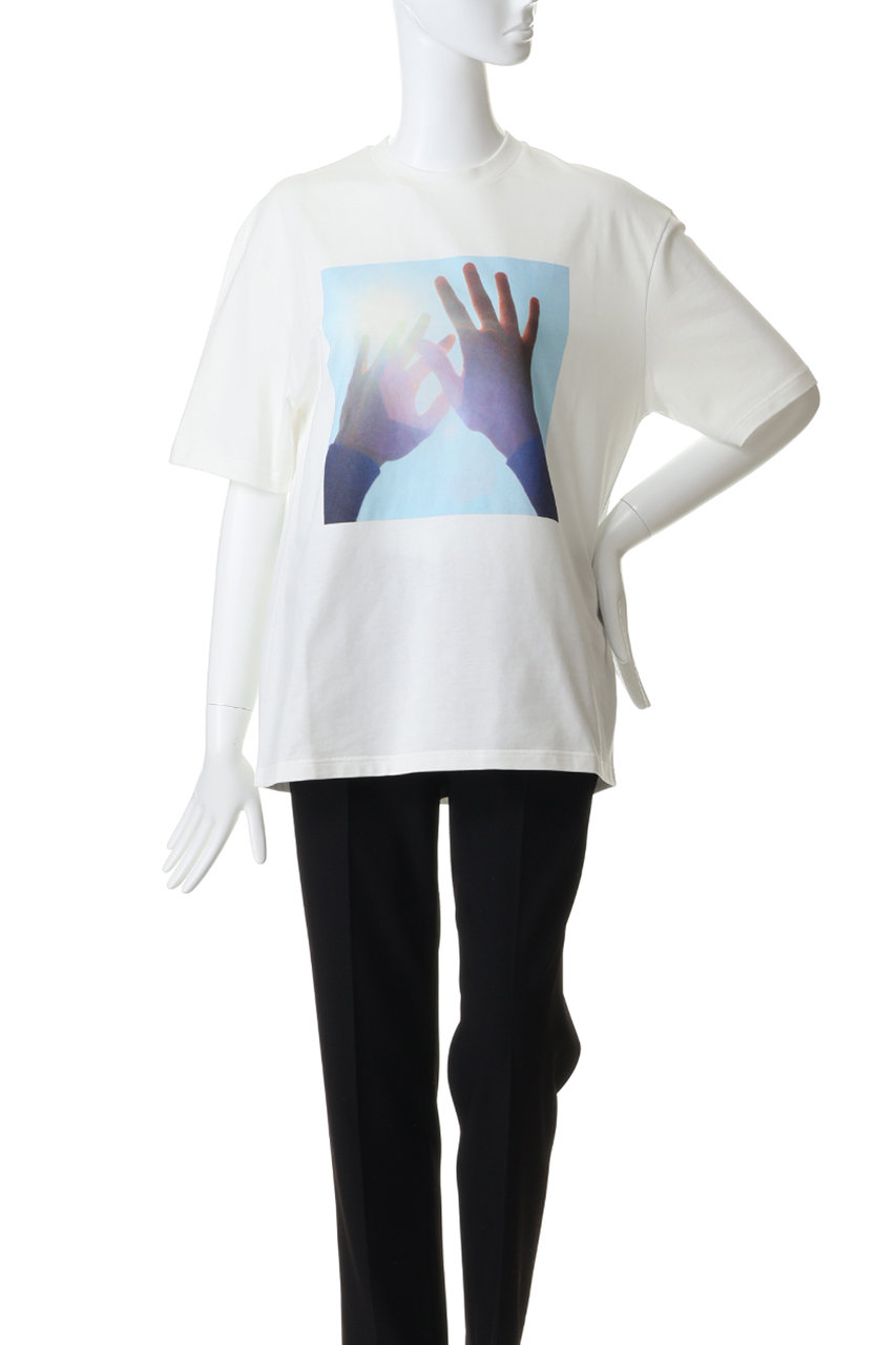 ジルサンダー　フロントプリントTシャツ L JIL SANDER (ジルサンダー) ロゴ プリント クルーネック コットン 半袖
