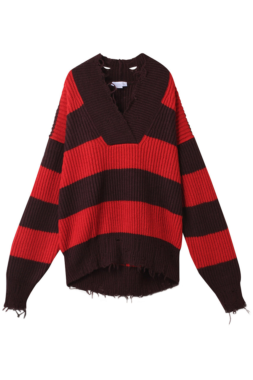 STELLA McCARTNEY スポーティストライプVネックジャンパー (ボルドー×レッド, S) ステラ マッカートニー ELLE SHOP STELLA McCARTNEY スポーティストライプVネックジャンパー (ボルドー×レッド, S) ステラ マッカートニー ELLE SHOP