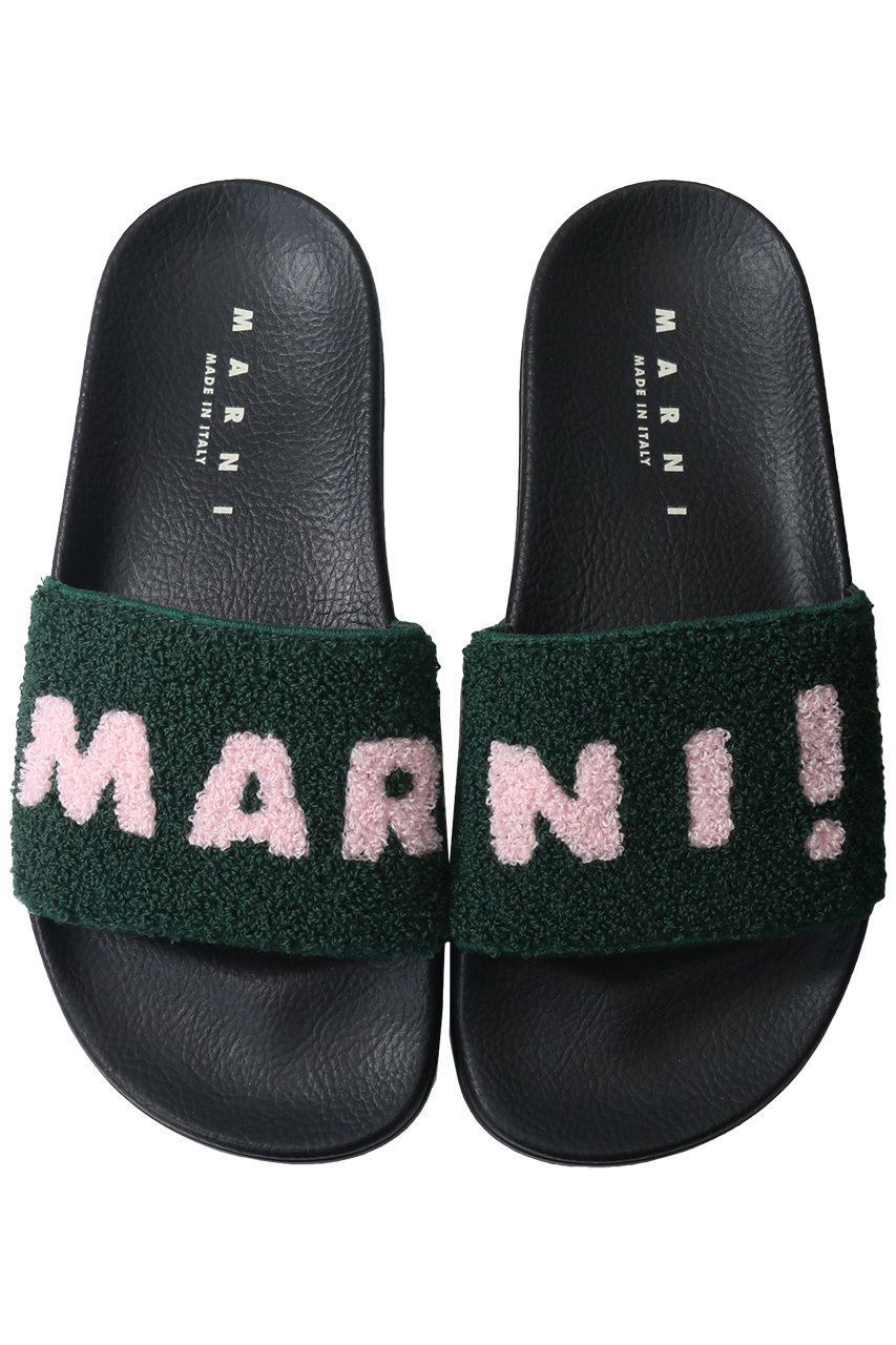 MARNI マルニ ロゴ入りスライドサンダル ダスティオリーブ×クオーツ