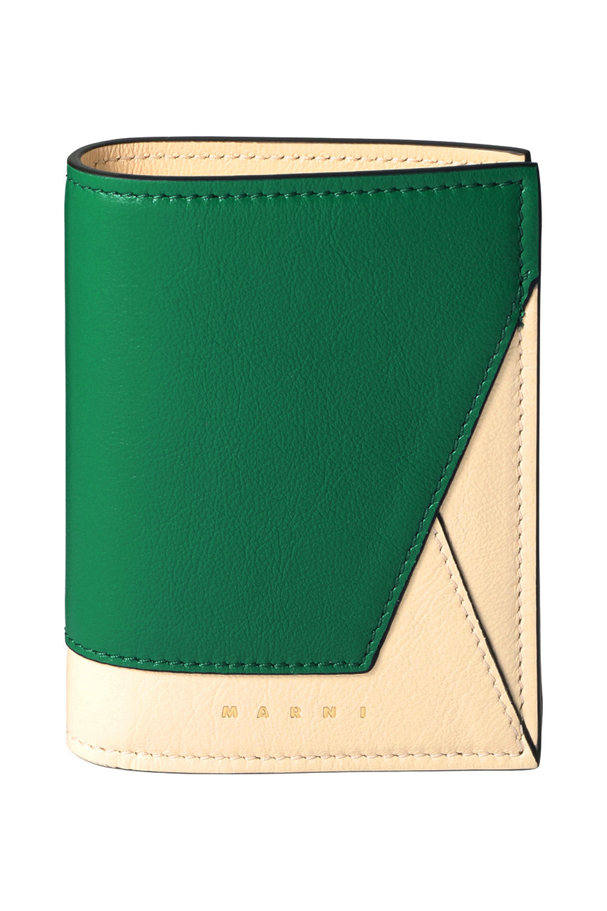 マルニ/MARNIのバイカラー二つ折り財布(アゲートグリーン×シェル/PFMO0055U1P2644)