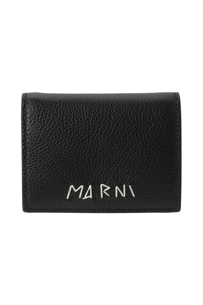 マルニ/MARNIのロゴ刺しゅう二つ折り財布(ブラック/PFMOQ14Q08)