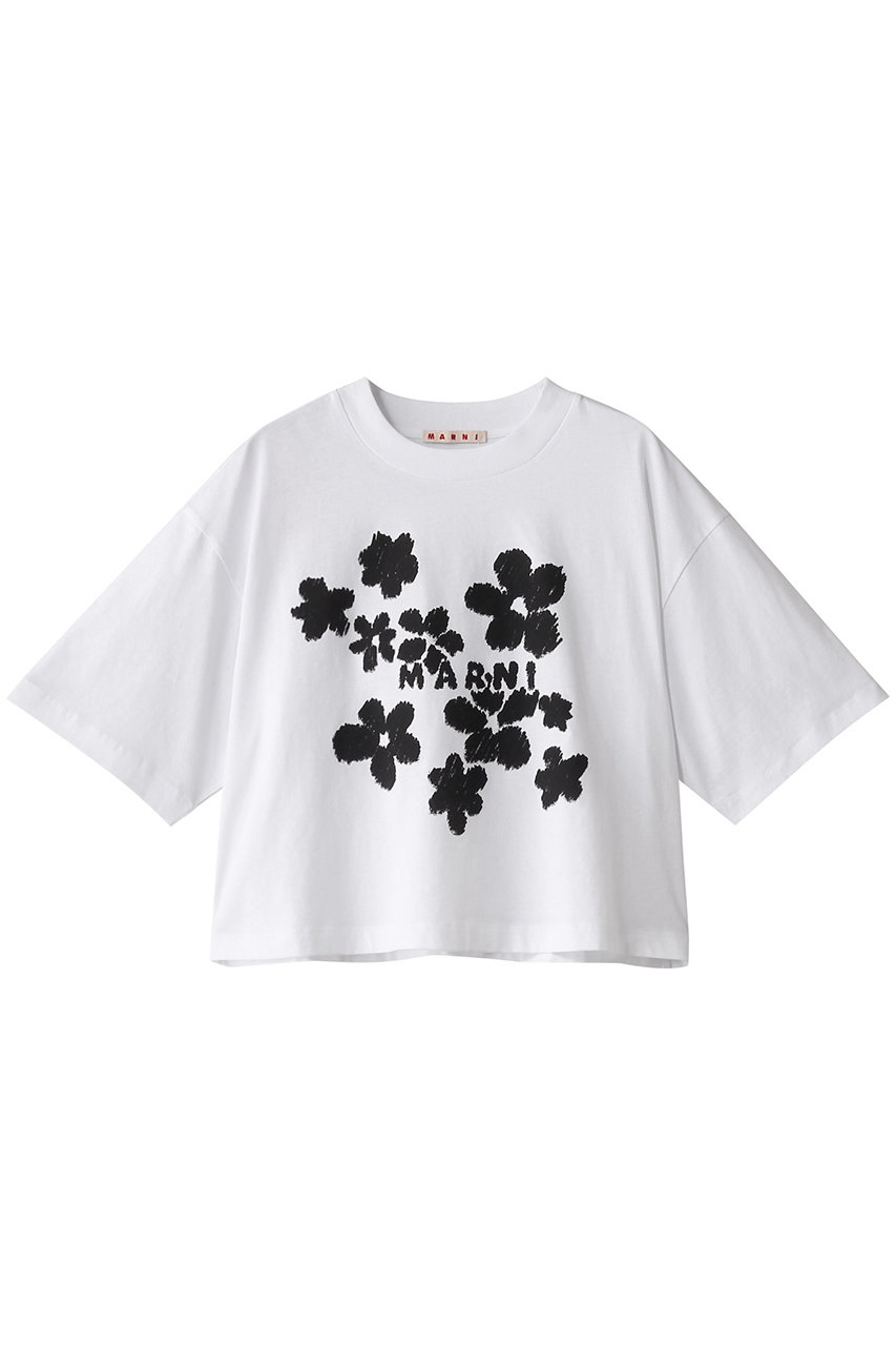 MARNI フラワープリントボクシーTシャツ (リリーホワイト×ブラック, 38) マルニ ELLE SHOP MARNI フラワープリントボクシーTシャツ (リリーホワイト×ブラック, 38) マルニ ELLE SHOP