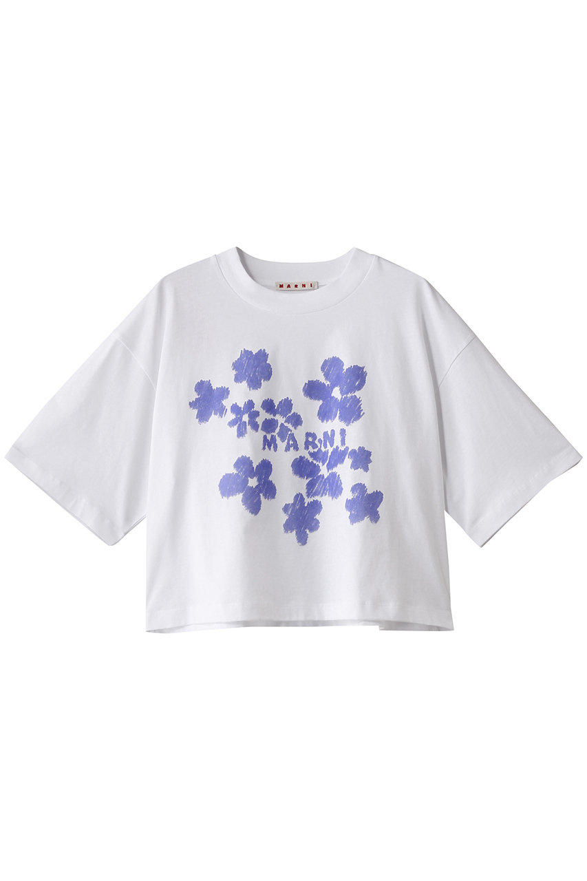 MARNI フラワープリントボクシーTシャツ (リリーホワイト×ブルー, 38) マルニ ELLE SHOP MARNI フラワープリントボクシーTシャツ (リリーホワイト×ブルー, 38) マルニ ELLE SHOP