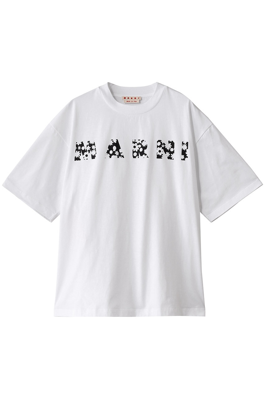 MARNI フラワーロゴTシャツ (リリーホワイト×ブラック, 40) マルニ ELLE SHOP MARNI フラワーロゴTシャツ (リリーホワイト×ブラック, 40) マルニ ELLE SHOP