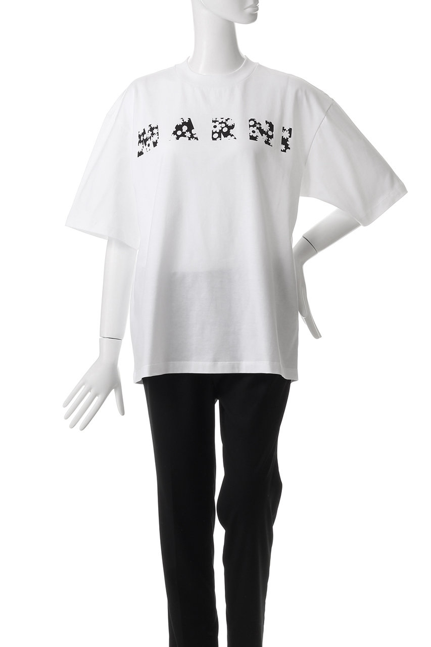 marimekko フラワーロゴ Tシャツ ホワイト MARNI(マルニ)|フラワーロゴTシャツ/リリーホワイト×ブラック