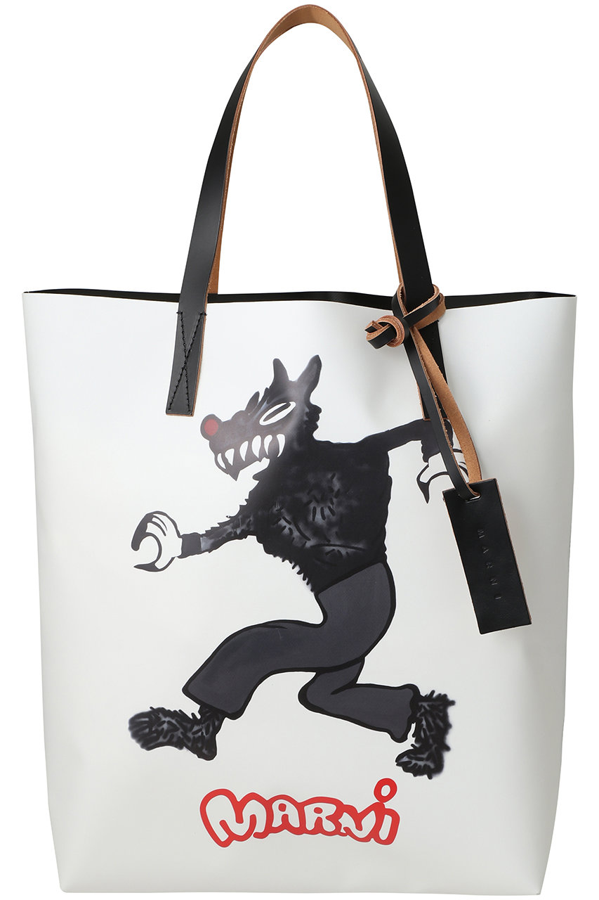 MARNI TRIBECA ウルフプリントショッピングバッグ (ブラック, F) マルニ ELLE SHOP