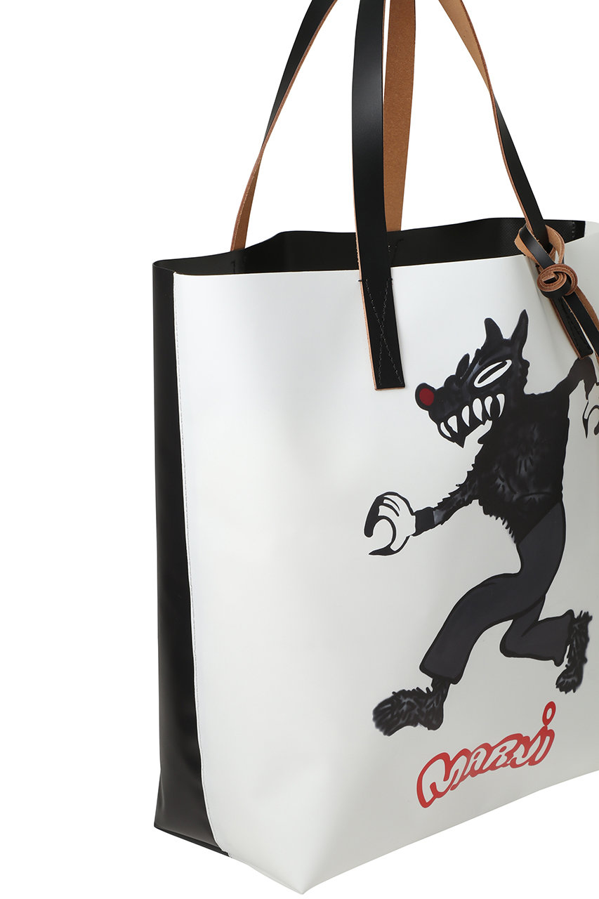 MARNI(マルニ)｜TRIBECA ウルフプリントショッピングバッグ/ブラック