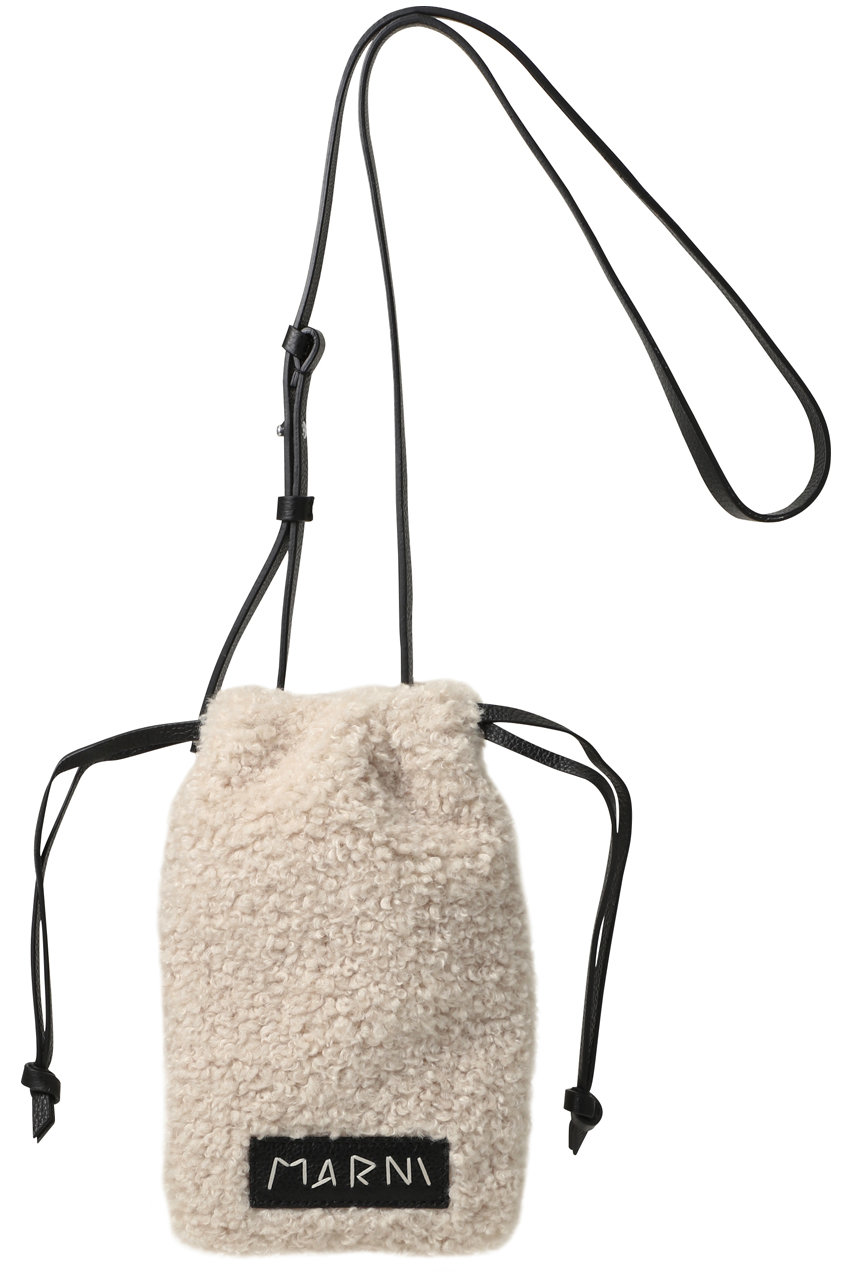 MARNI MARNI MENDING ムートン巾着スマホポシェット (シルクホワイト, F) マルニ ELLE SHOP MARNI MARNI MENDING ムートン巾着スマホポシェット (シルクホワイト, F) マルニ ELLE SHOP
