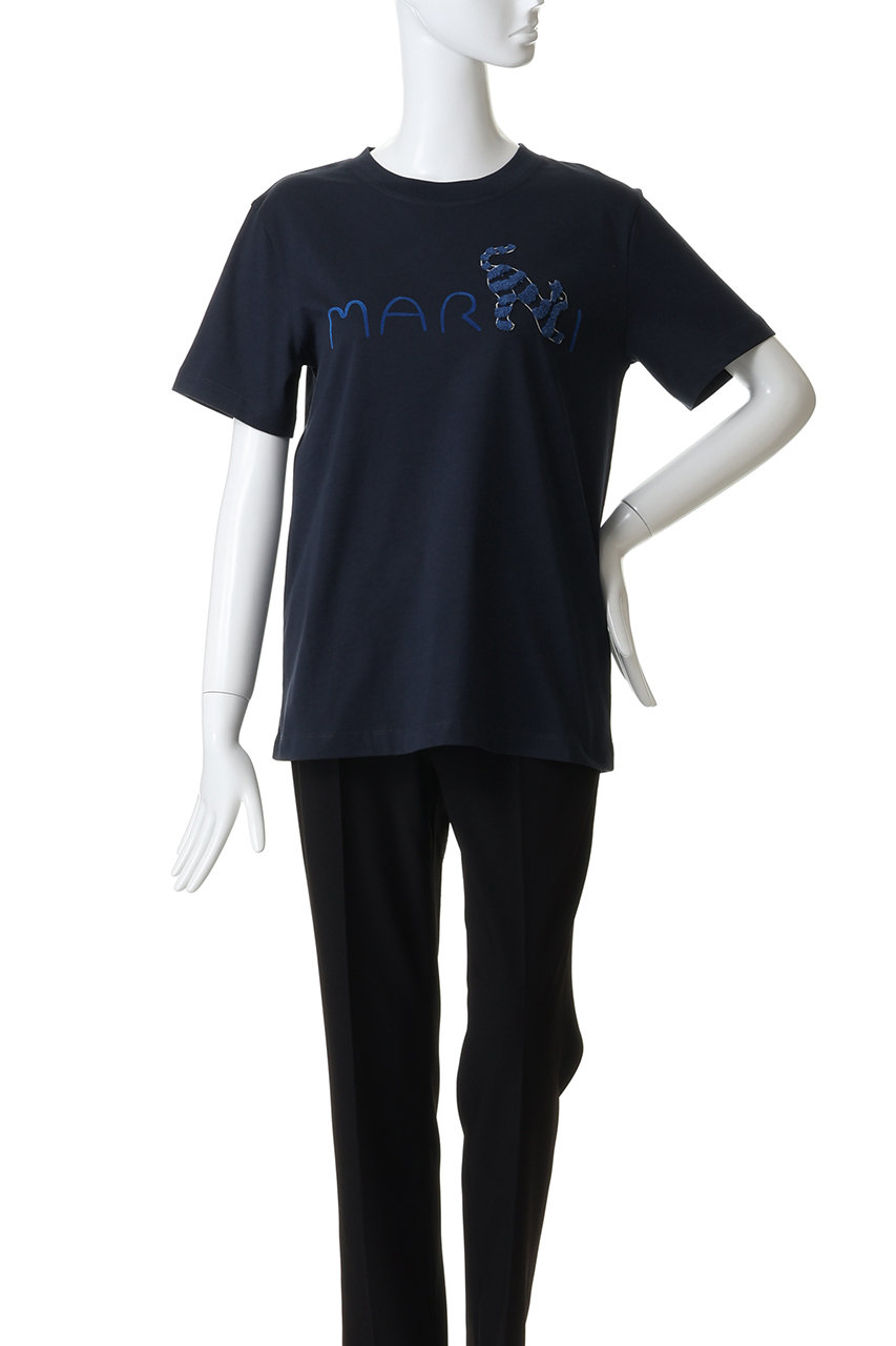 マルニ　ロゴTシャツ　ブラック　14 MARNI（マルニ） LOGO T-SHIRT Tシャツ 半袖 クルーネック ロゴT