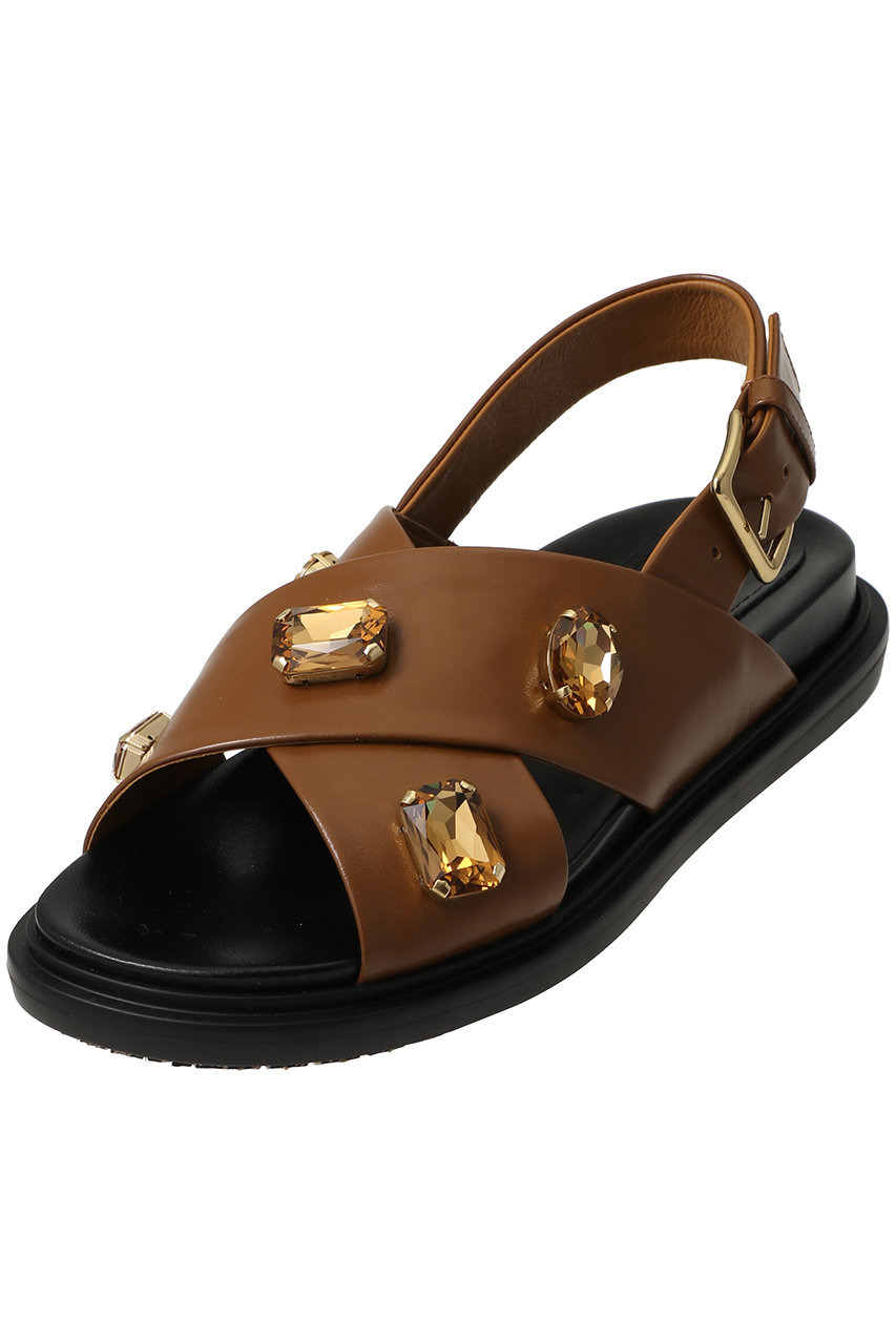 マルニ/MARNIのビジュー付きフスベットサンダル(ブラウン/FBMS018501P7710)