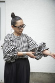 【ＫO】ブロックチェックバックリボンパフブラウス