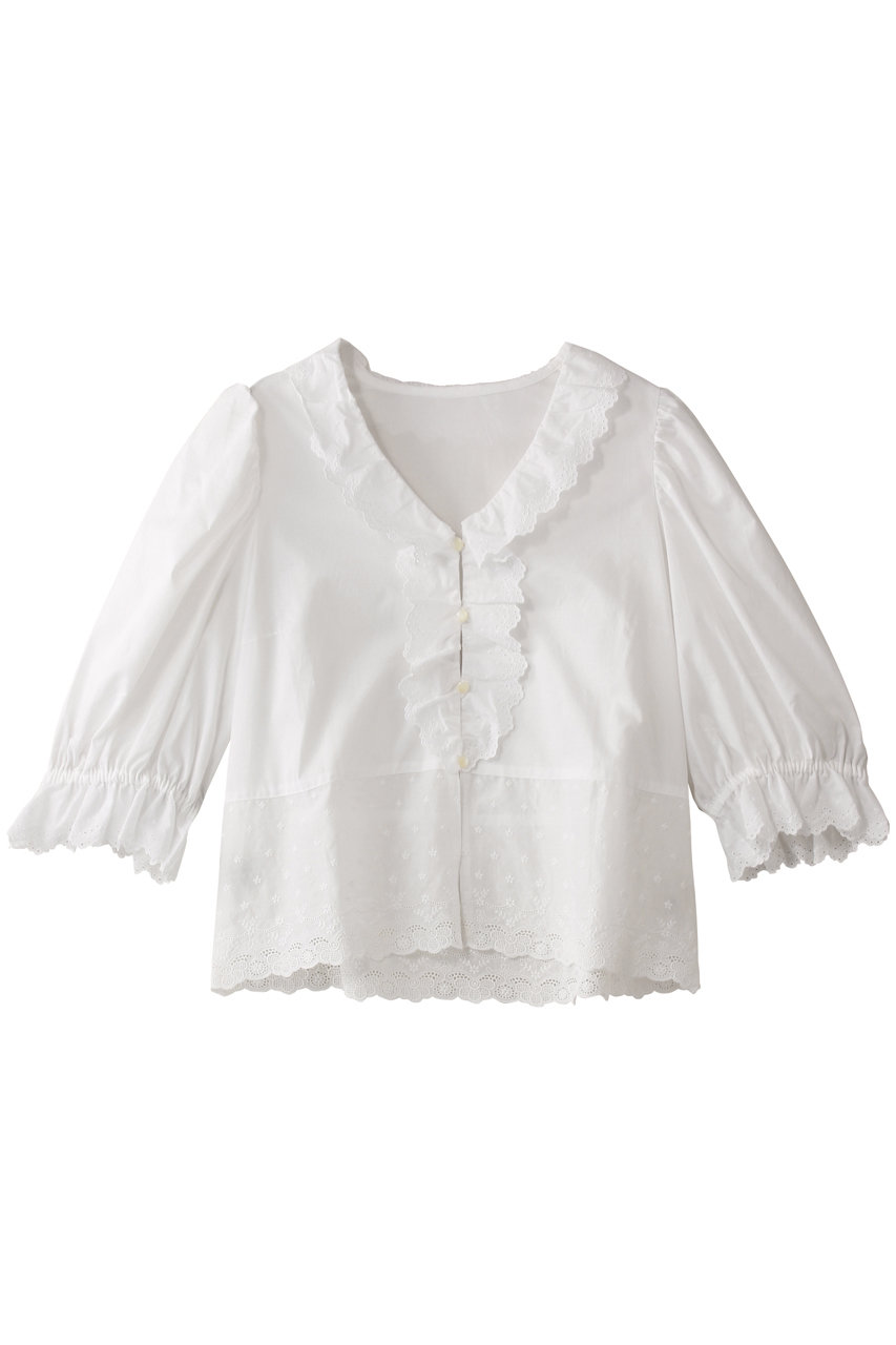 nanadecor ライラックレースパフブラウス (ホワイト, M) ナナデェコール ELLE SHOP nanadecor ライラックレースパフブラウス (ホワイト, M) ナナデェコール ELLE SHOP