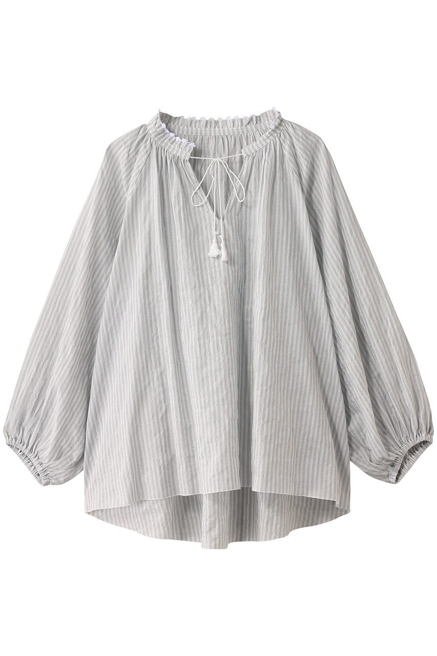 nanadecor ユーカリストライプタッセルブラウス (ライトブルー, F) ナナデェコール ELLE SHOP nanadecor ユーカリストライプタッセルブラウス (ライトブルー, F) ナナデェコール ELLE SHOP