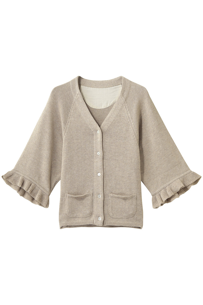 ナナデェコール/nanadecorのオーガニックコットンフリルカーディガン(ベージュ/N26-03T537WH)