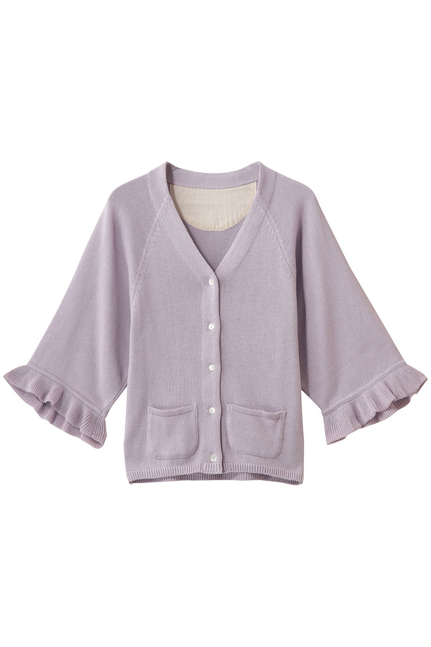 ナナデェコール/nanadecorのオーガニックコットンフリルカーディガン(ラベンダー/N26-03T537WH)