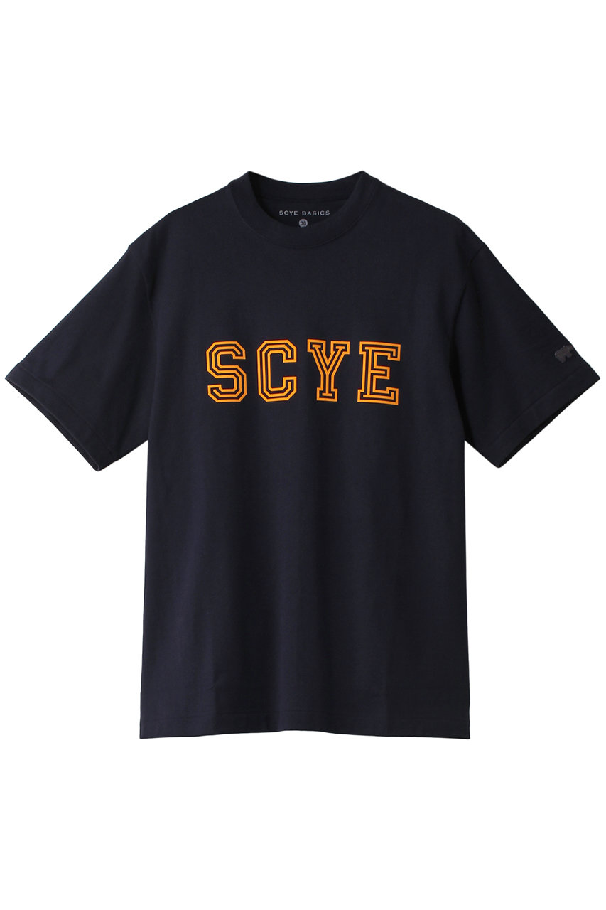 Scye/SCYE BASICS 【SCYE BASICS】ロゴ フロックド Tシャツ (ネイビー, 34) サイ/サイベーシックス ELLE SHOP