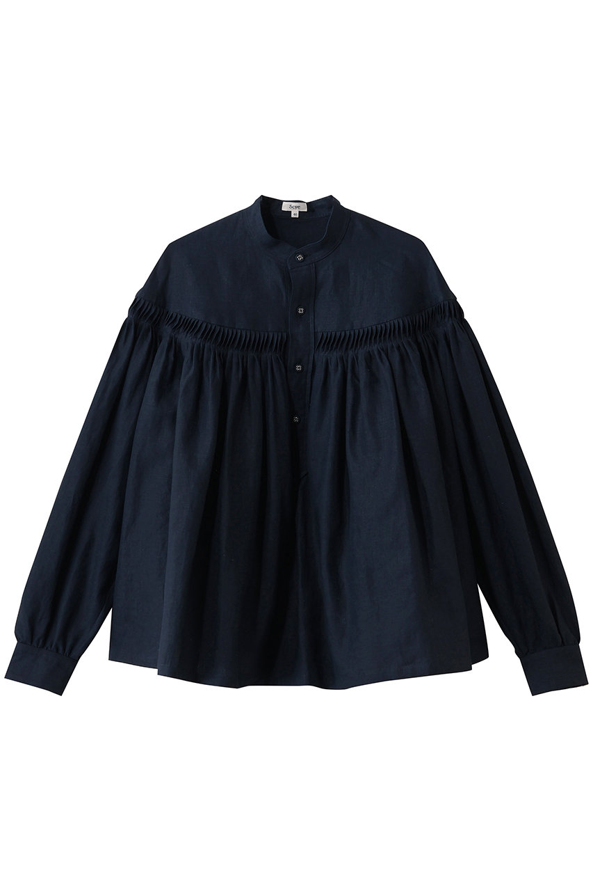 サイ/サイベーシックス/Scye/SCYE BASICSの60/1 Linen Cambric タックド ブラウス(ダークネイビー/1226-31000)