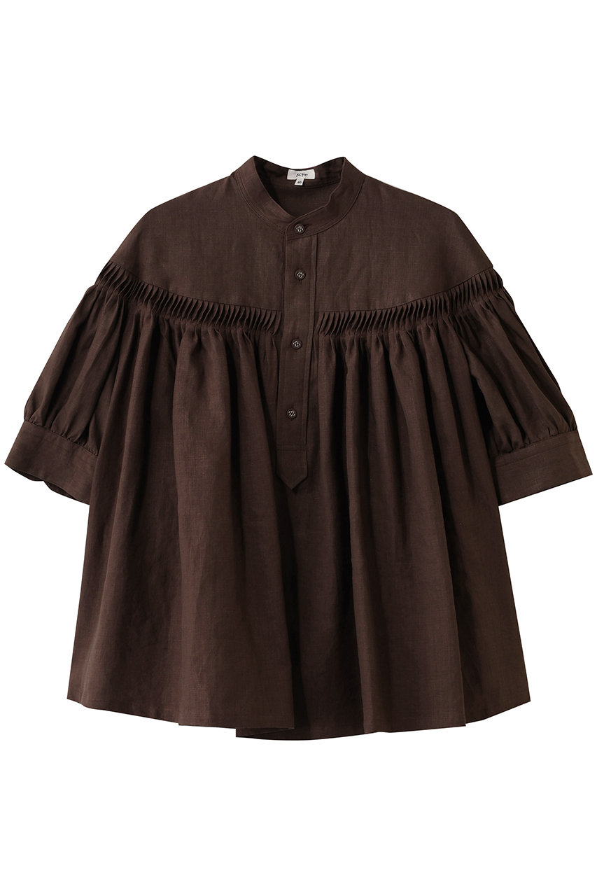 サイ/サイベーシックス/Scye/SCYE BASICSの60/1 Linen Cambric タックド ハーフスリーブ ブラウス(ブラウン/1226-31001)
