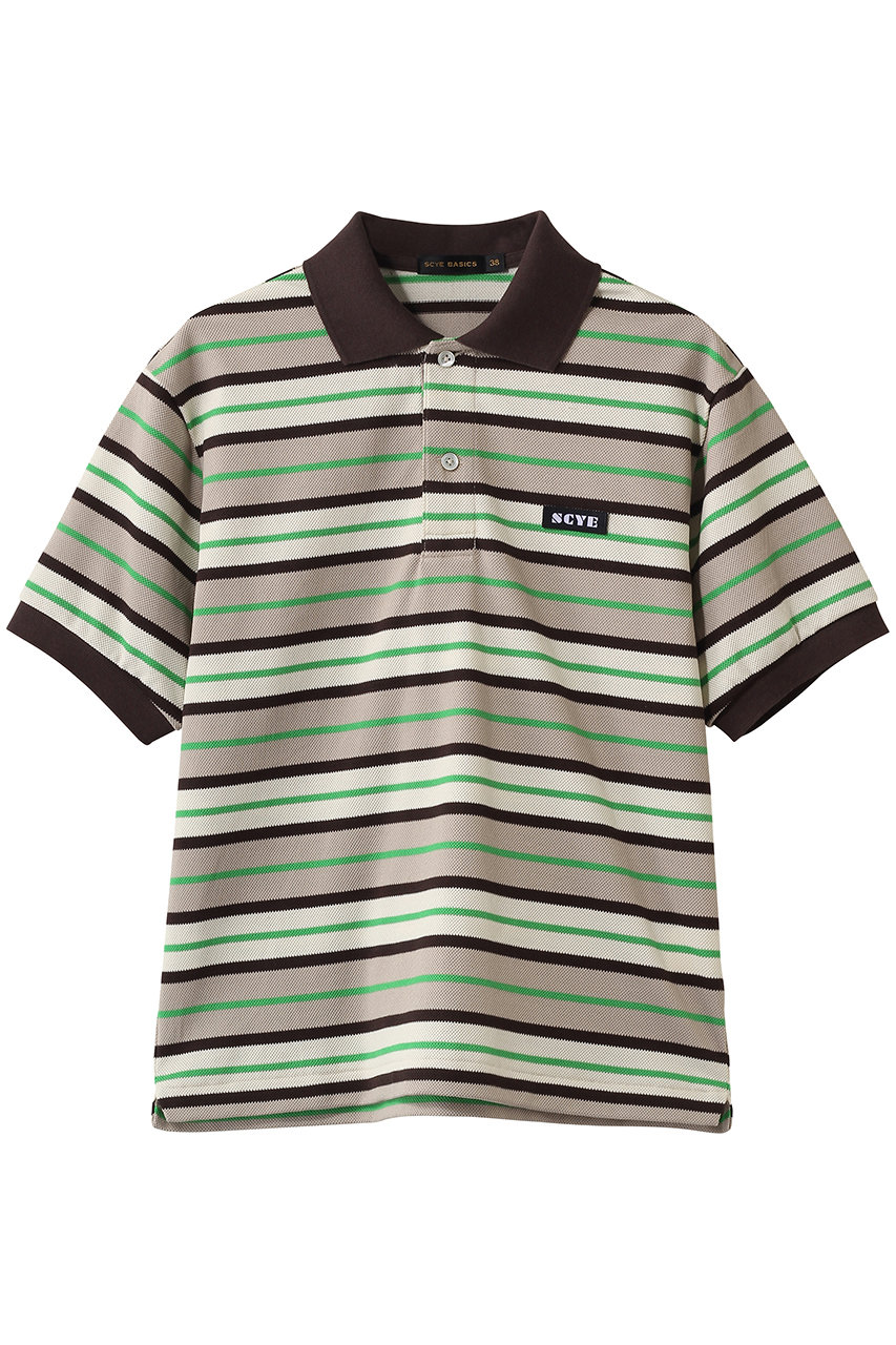 サイ/サイベーシックス/Scye/SCYE BASICSの【SCYE BASICS】Striped Cotton Pique ポロ シャツ(グリーン/5226-21707)