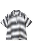 【UNISEX】【SCYE BASICS】Cotton Striped ハーフ ジップ Tシャツ