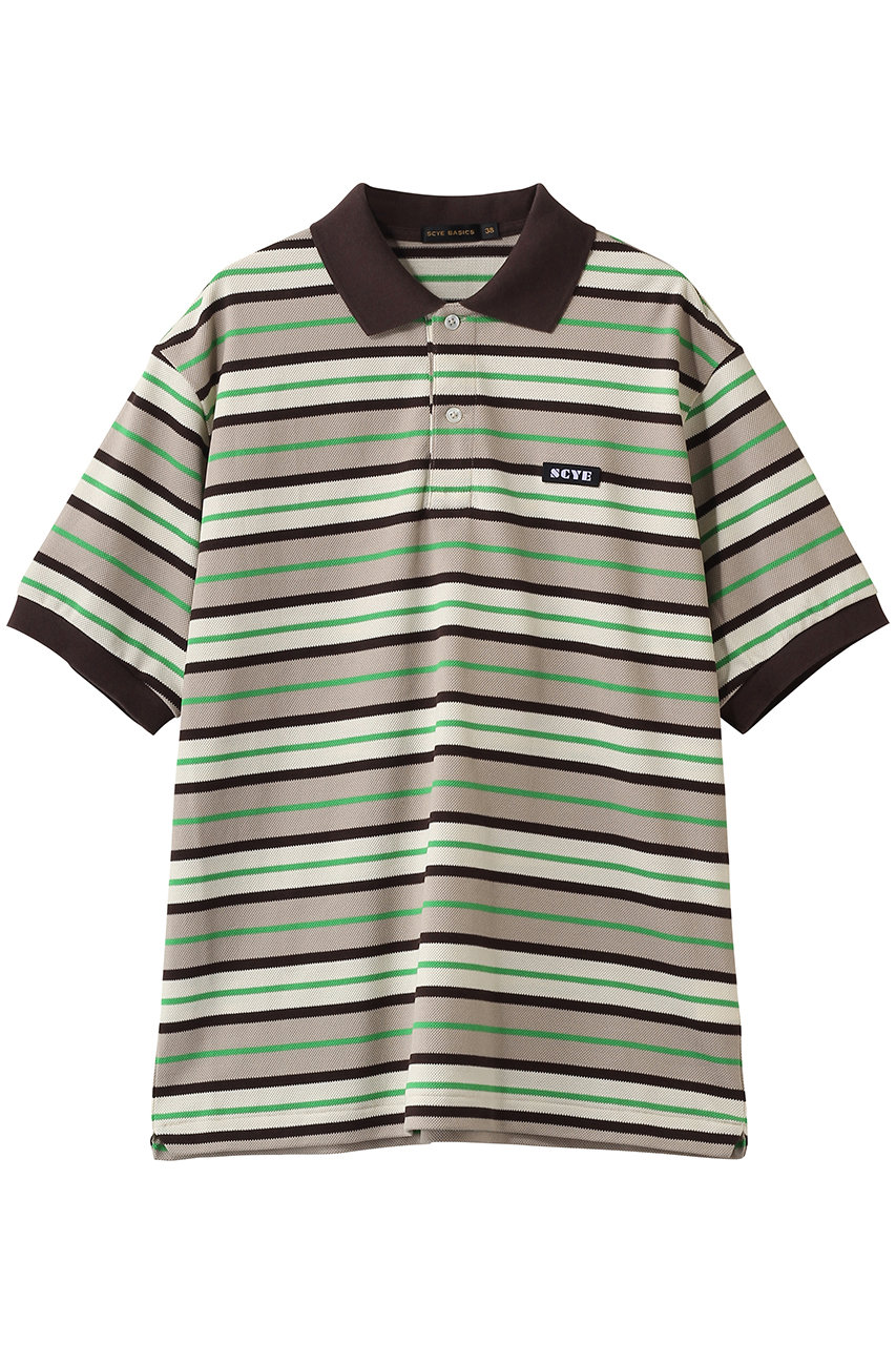 サイ/サイベーシックス/Scye/SCYE BASICSの【MEN】【SCYE BASICS】Striped Cotton Piquet  ポロ シャツ(グリーン/5126-21705)