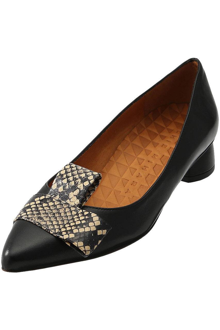SALE 【40%OFF】 CHIE MIHARA チエ ミハラ Bowモチーフローヒールパンプス ブラック×パイソン