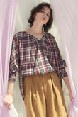 【mala KALANCHOE】ボイルチェック タックロングスリーブトップ
