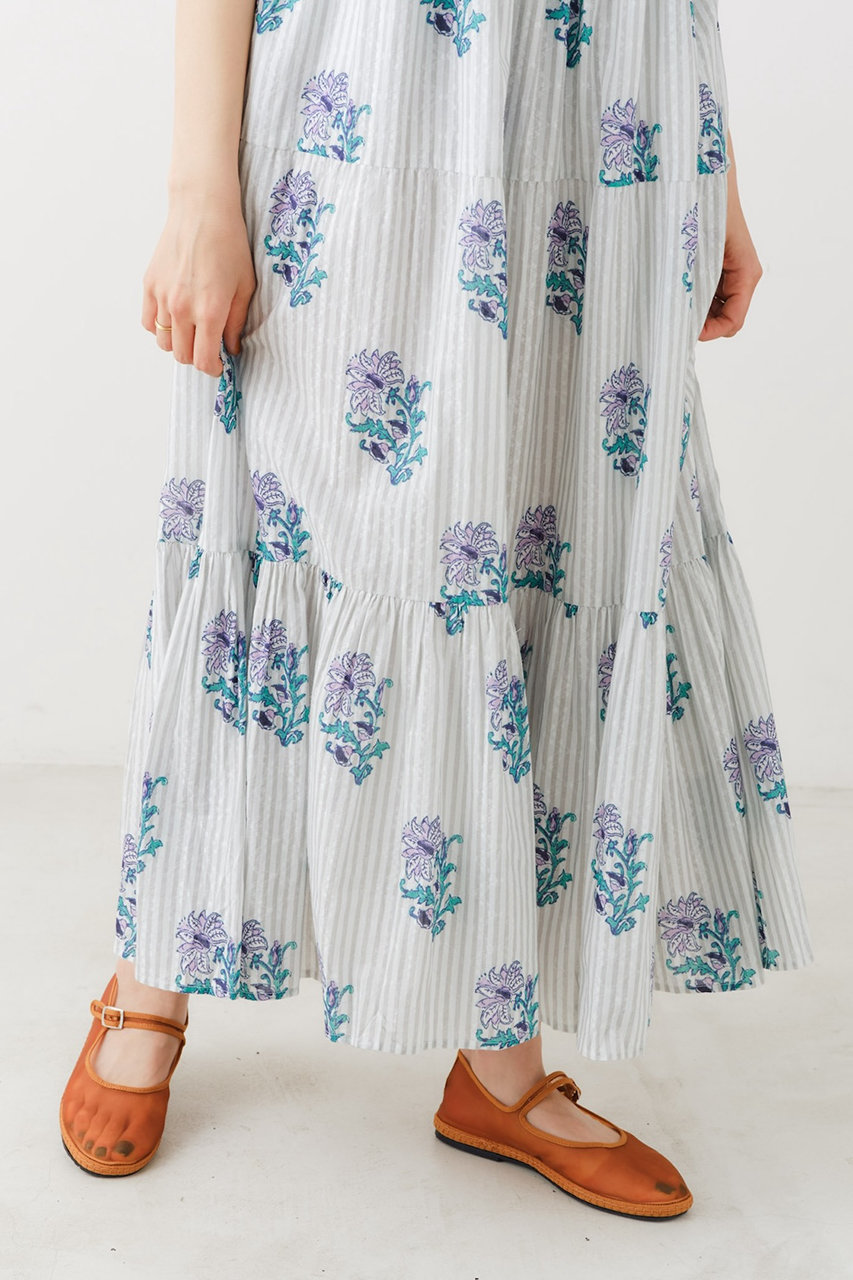 Nukitepa Cotton Jacquard Lily Print Flare Dress Green M