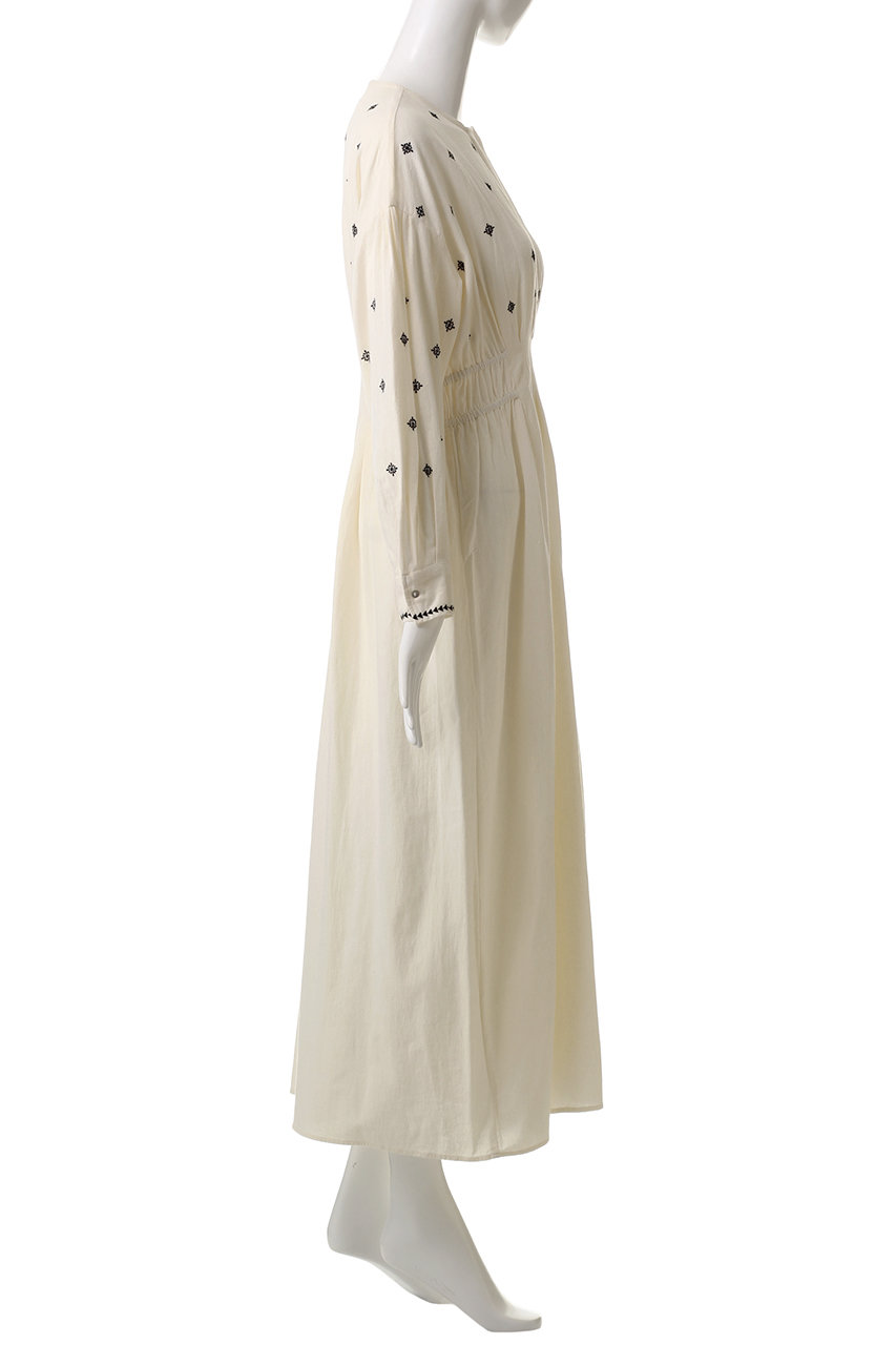 2024 ヌキテパ　クリンプコットン　エンブロイダリー　フレア　カフドレス　綿 Crimp Cotton Check Embroidery Flare Cuff Dress | Pasand by