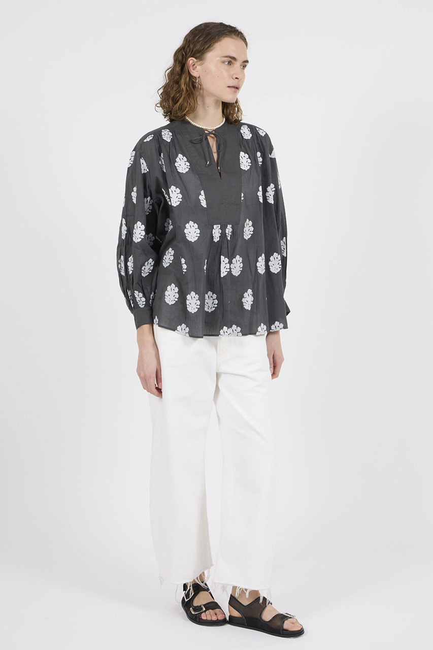 ne quittez pas ギャザーブラウス Cotton Voile Sedum Foil Print Gather Blouse | Pasand by ne