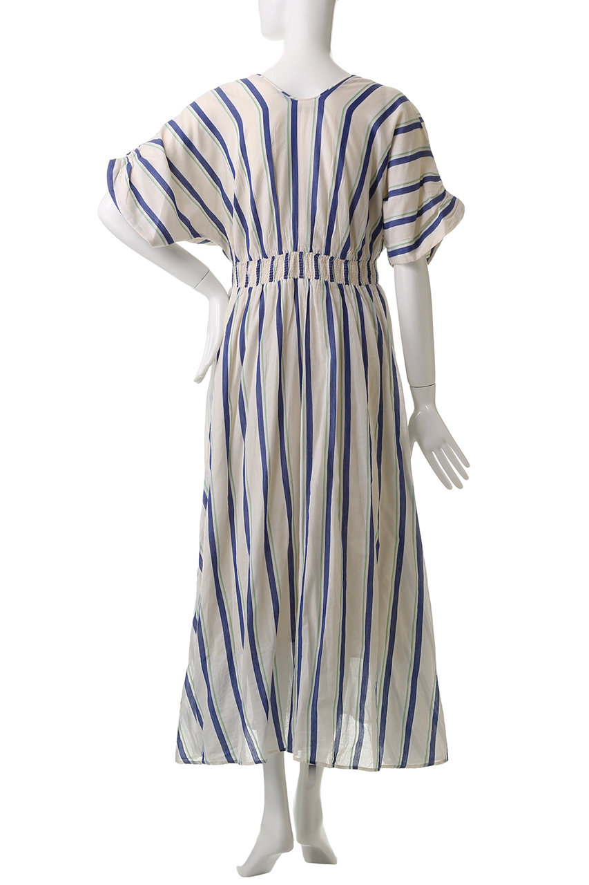 2025ss ヌキテパ　ウエストギャザードレス ne Quittez pas(ヌキテパ)｜COTTON VOILE STRIPE ウエスト