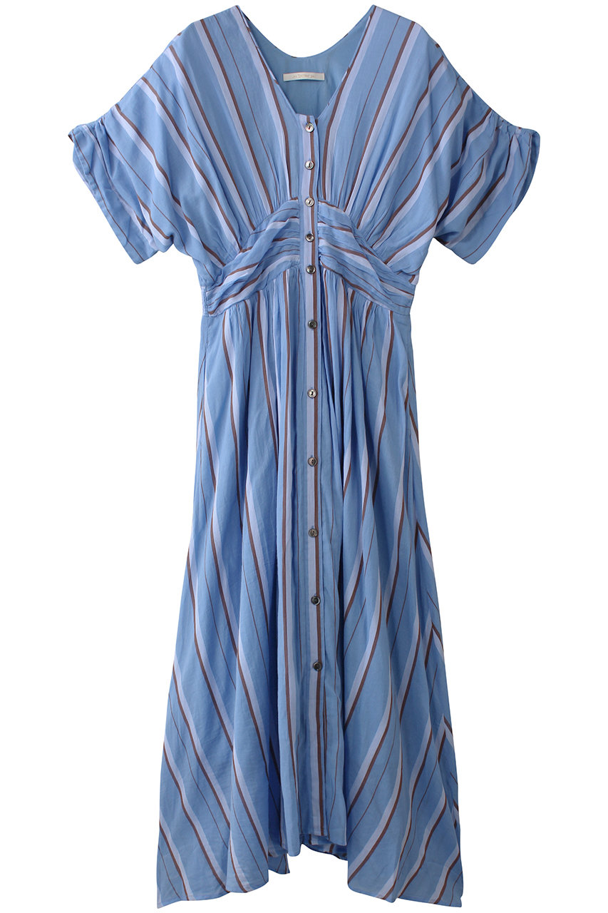 ne Quittez pas COTTON VOILE STRIPE ウエスト ギャザードレス (ブルー, M) ヌキテパ ELLE SHOP ne Quittez pas COTTON VOILE STRIPE ウエスト ギャザードレス (ブルー, M) ヌキテパ ELLE SHOP
