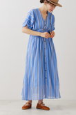 COTTON VOILE STRIPE ウエスト ギャザードレス