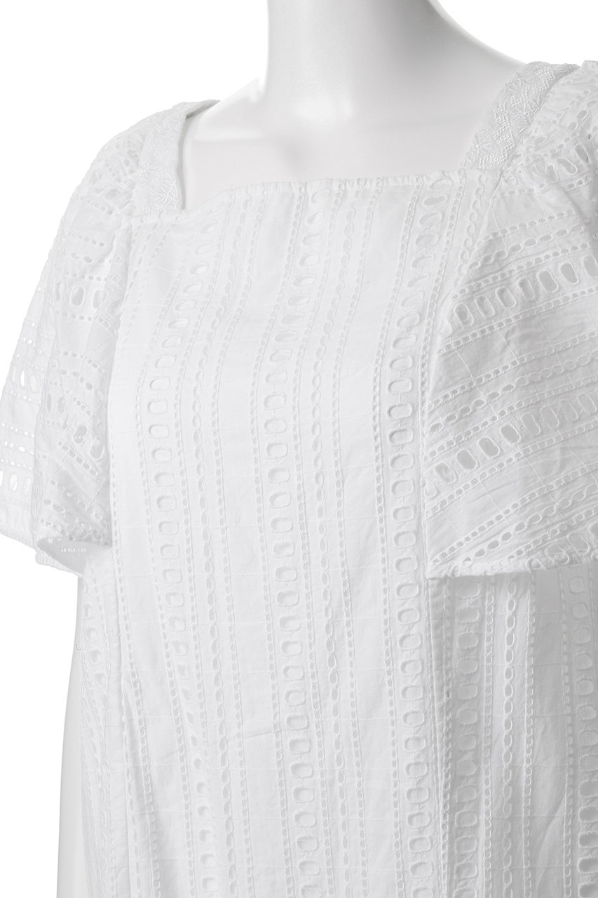 ヌキテパ STRIPE CUTWORK ショートスリーブ ドレス Stripe Cutwork Short Sleeve Dress | Pasand by ne Quittez pas