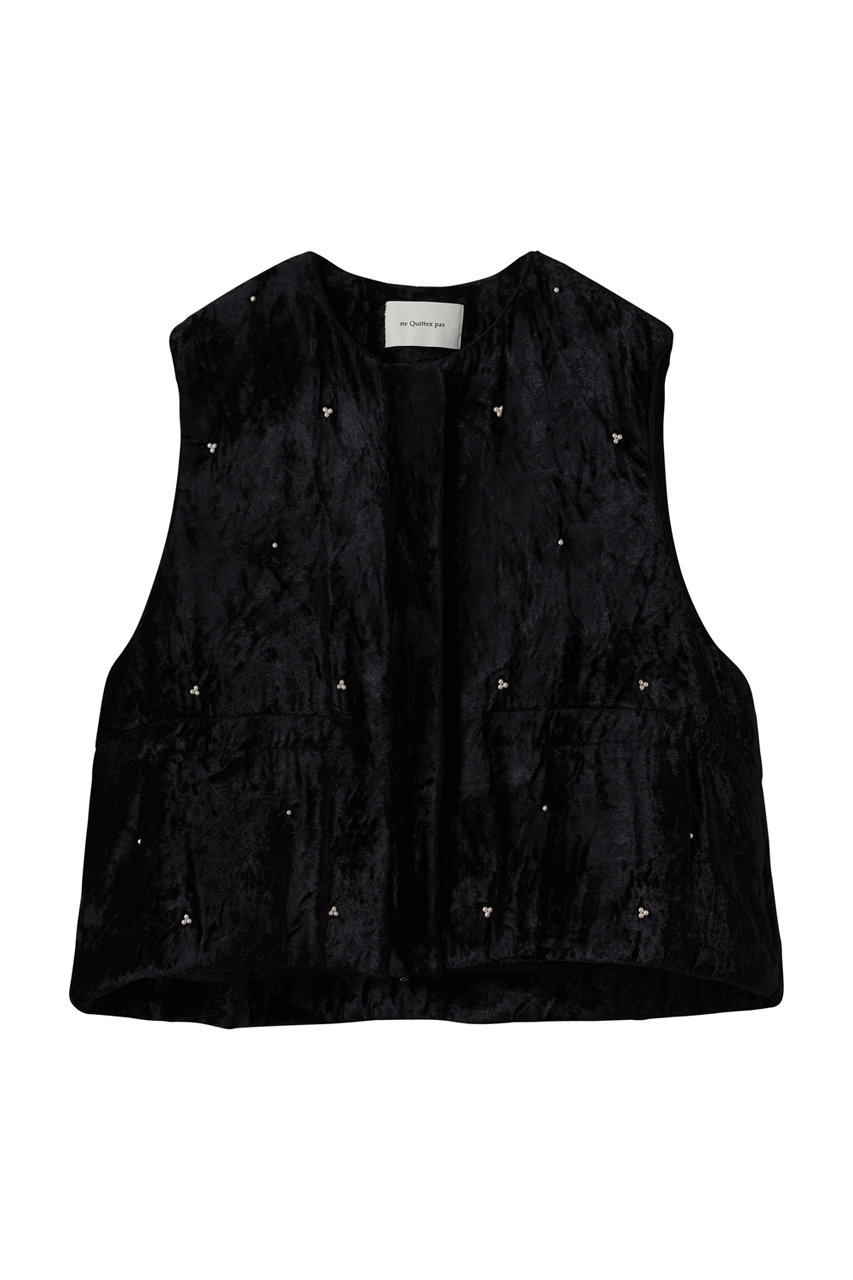 ne Quittez pas CRUSHED VELVET パール ビーズ ベスト (ブラック, F) ヌキテパ ELLE SHOP ne Quittez pas CRUSHED VELVET パール ビーズ ベスト (ブラック, F) ヌキテパ ELLE SHOP