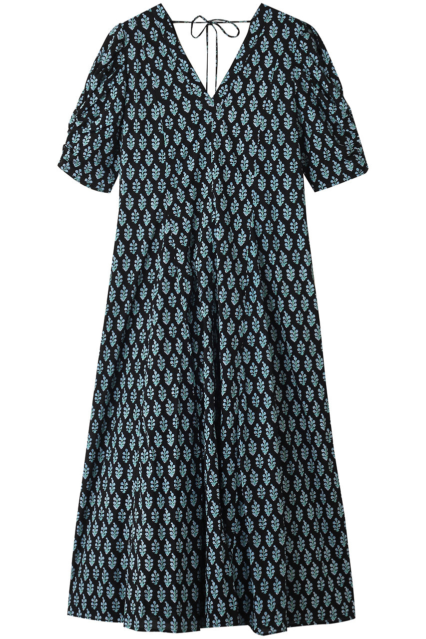 ne Quittez pas COTTON VOILE ETHNIC プリントギャザースリーブドレス (ブラック, F) ヌキテパ ELLE SHOP ne Quittez pas COTTON VOILE ETHNIC プリントギャザースリーブドレス (ブラック, F) ヌキテパ ELLE SHOP