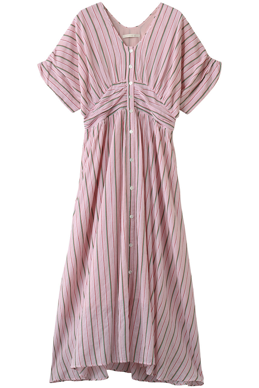 ヌキテパ/ne Quittez pasのCotton Voile Stripe ウエスト ギャザードレス(ピンク/010461WN1)