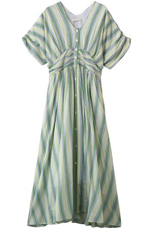 ヌキテパ/ne Quittez pasのCotton Voile Stripe ウエスト ギャザードレス