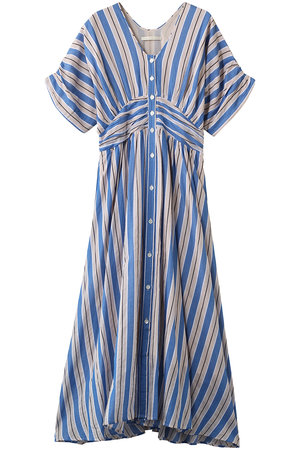 ヌキテパ/ne Quittez pasのCotton Voile Stripe ウエスト ギャザードレス