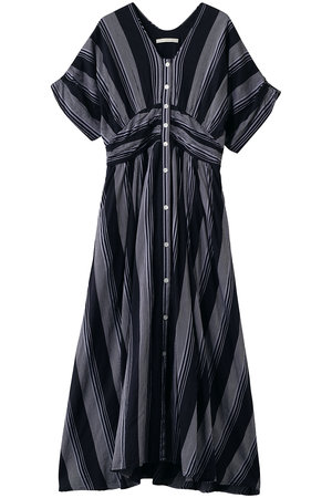 ヌキテパ/ne Quittez pasのCotton Voile Stripe ウエスト ギャザードレス