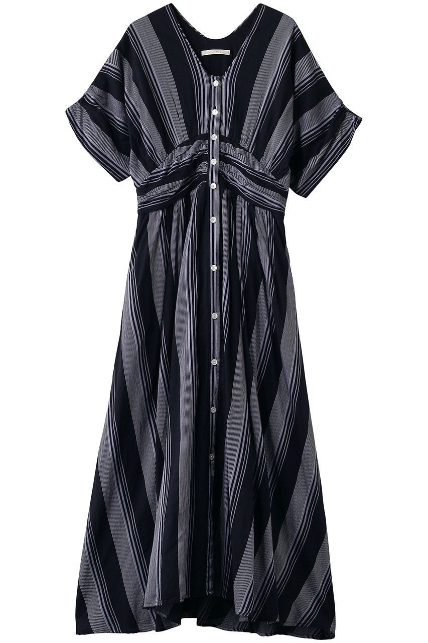 ヌキテパ/ne Quittez pasのCotton Voile Stripe ウエスト ギャザードレス(ネイビー/010461WN1)