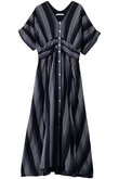 Cotton Voile Stripe ウエスト ギャザードレス ヌキテパ/ne Quittez pas