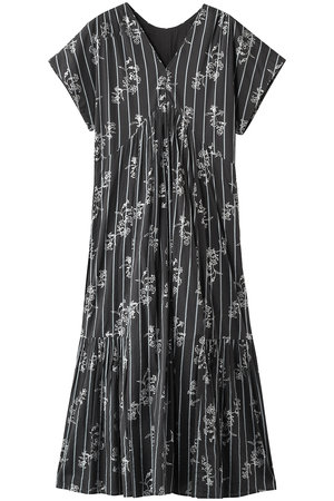 ヌキテパ/ne Quittez pasのCotton Voile Stripe Anemone Foil Print フレンチスリーブドレス