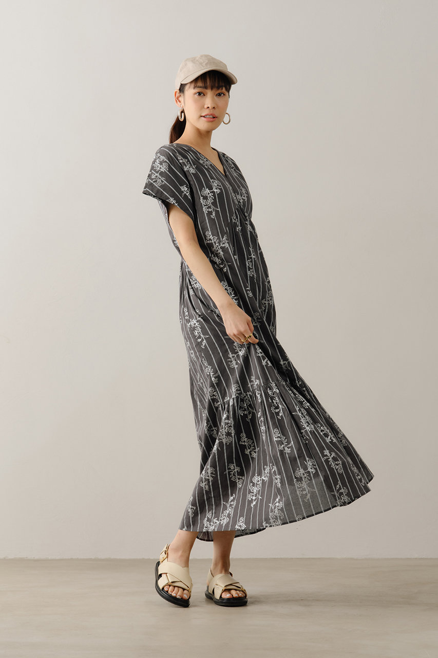 ne Quittez pas(ヌキテパ)｜Cotton Voile Stripe Anemone Foil Print